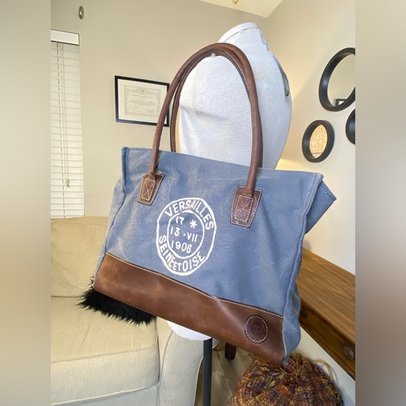 Le Papillon Retro Canvas Leather Large Shoulder Bag - Picture 3 of 16